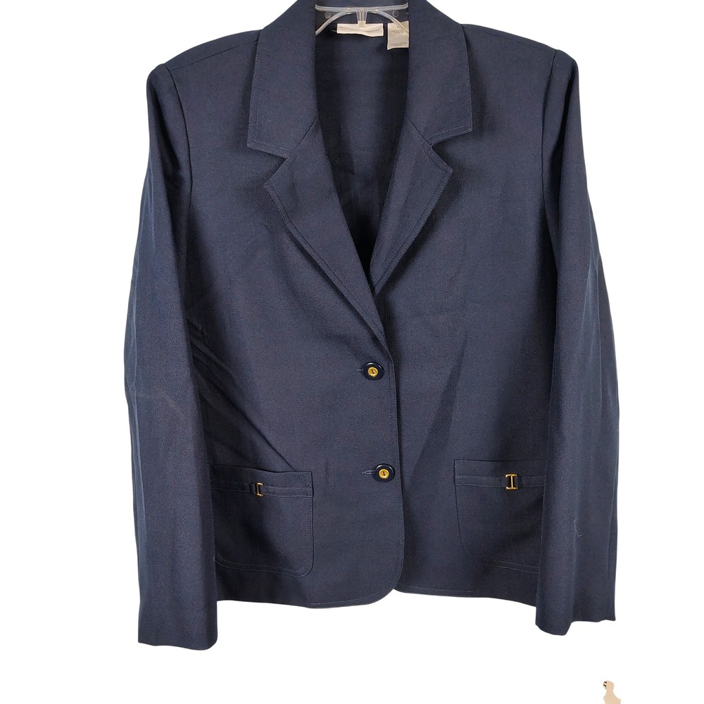 NWT Alfred Dunner Womens SZ 14 Cote D'Azur Blazer Navy Blue Solid Careerwear